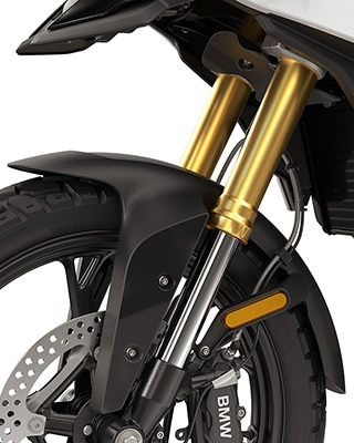 The 1.7", gold anodized upside-down fork of the F 450 GS from BMW Motorrad
