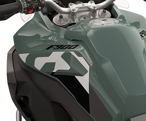 The side panels of the F 900 GS Adventure from BMW Motorrad with a large 6 gallon tank