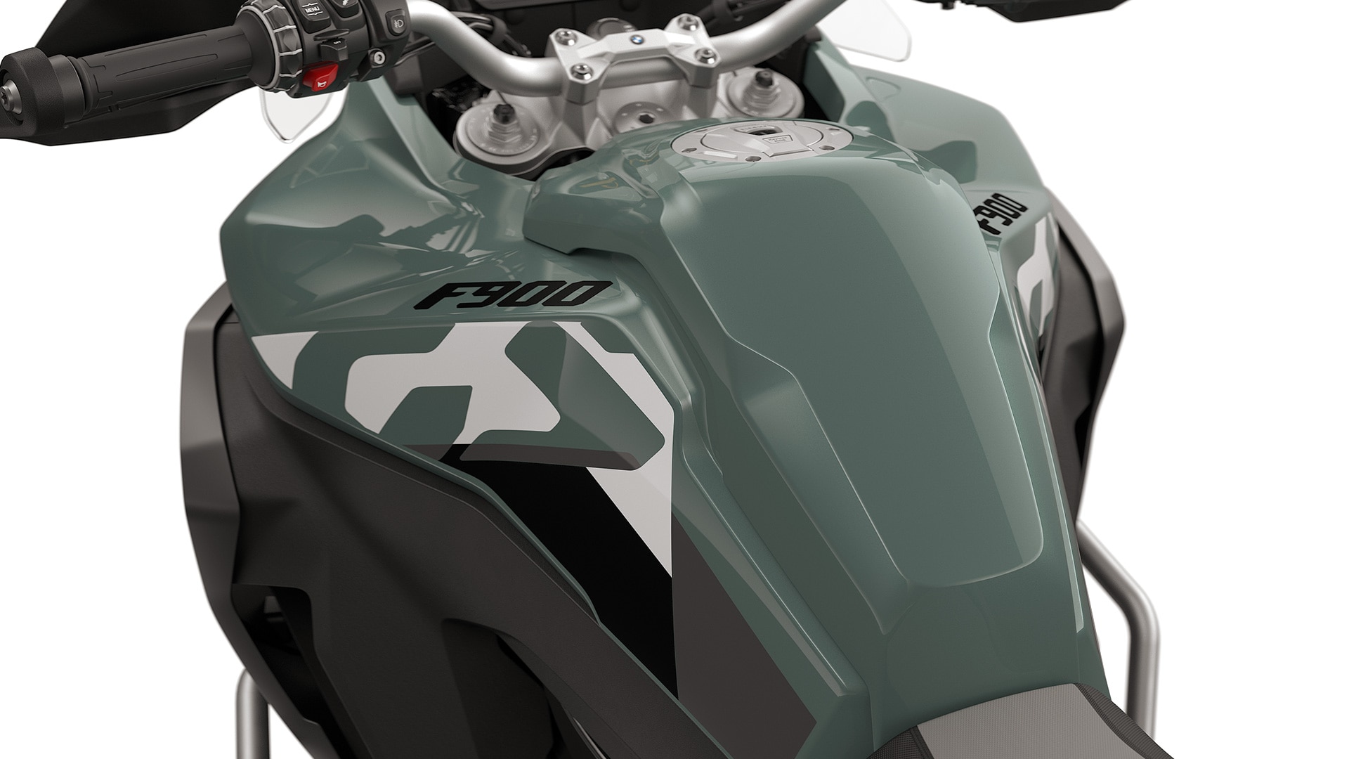 The side panels of the F 900 GS Adventure from BMW Motorrad with a large 6 gallon tank