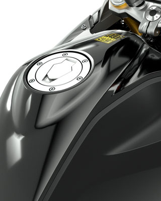 We see the tank and handlebars of the G 310 GS from diagonally above in detail.