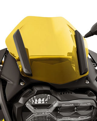 We see the sporty windscreen in yellow on the 40 Years GS edition. Billet Option 719 cylinder head cover with a special black and yellow design