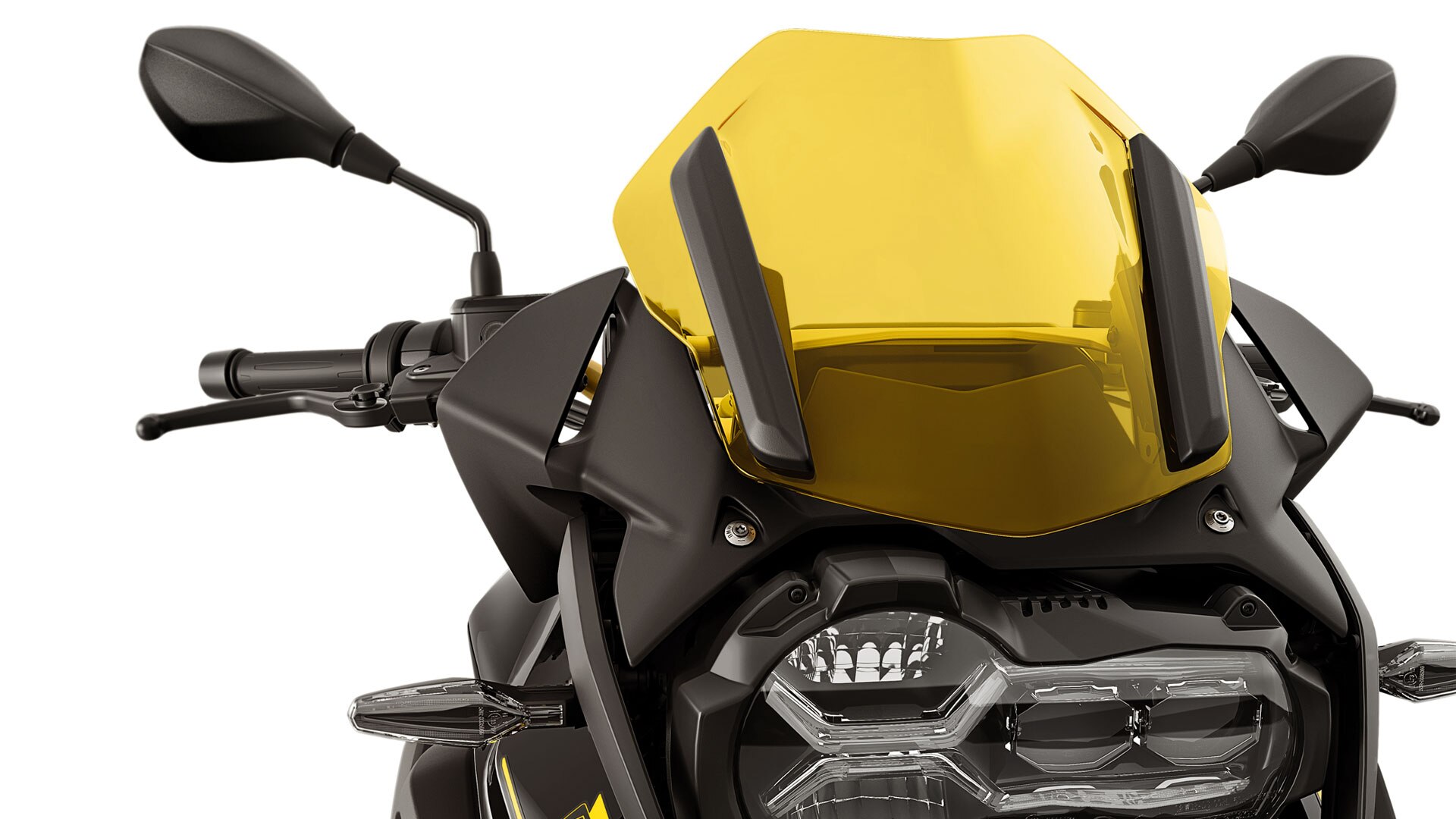 We see the sporty windscreen in yellow on the 40 Years GS edition. Billet Option 719 cylinder head cover with a special black and yellow design