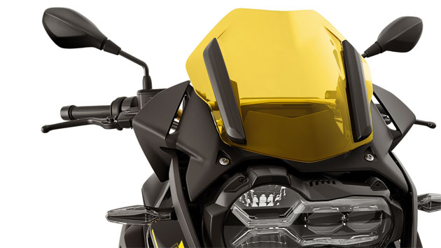 We see the sporty windscreen in yellow on the 40 Years GS edition. Billet Option 719 cylinder head cover with a special black and yellow design