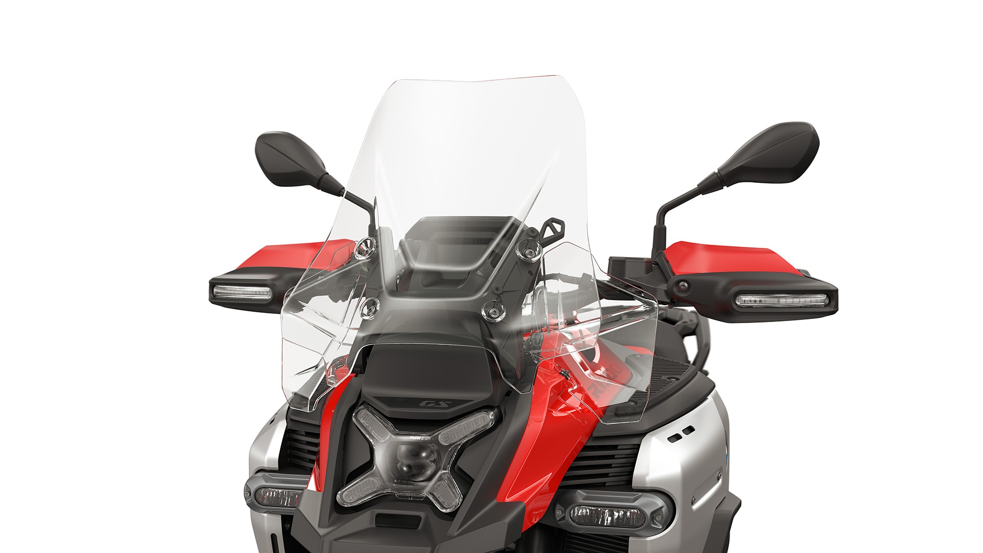 High windscreen/hand protector with integral turn signal as standard