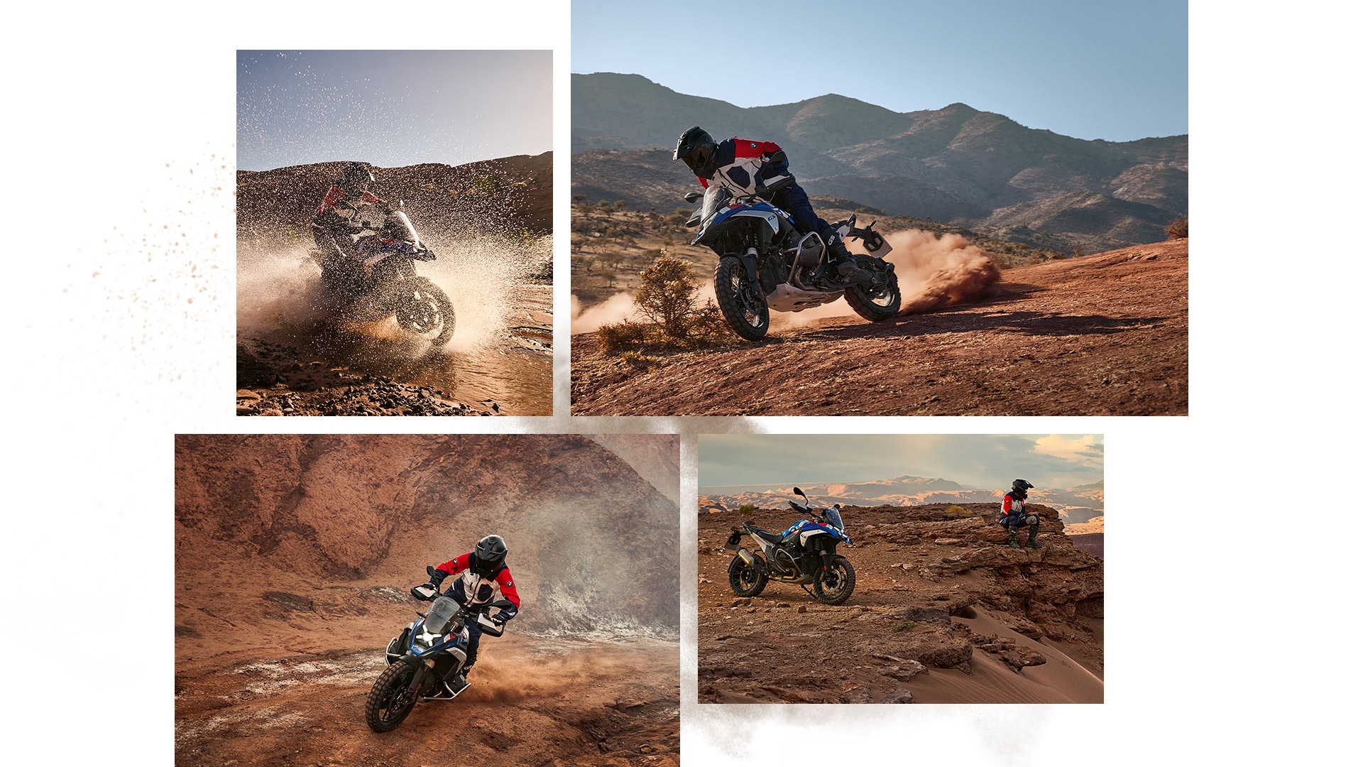 Collage of the R 1300 GS Trophy in off-road terrain