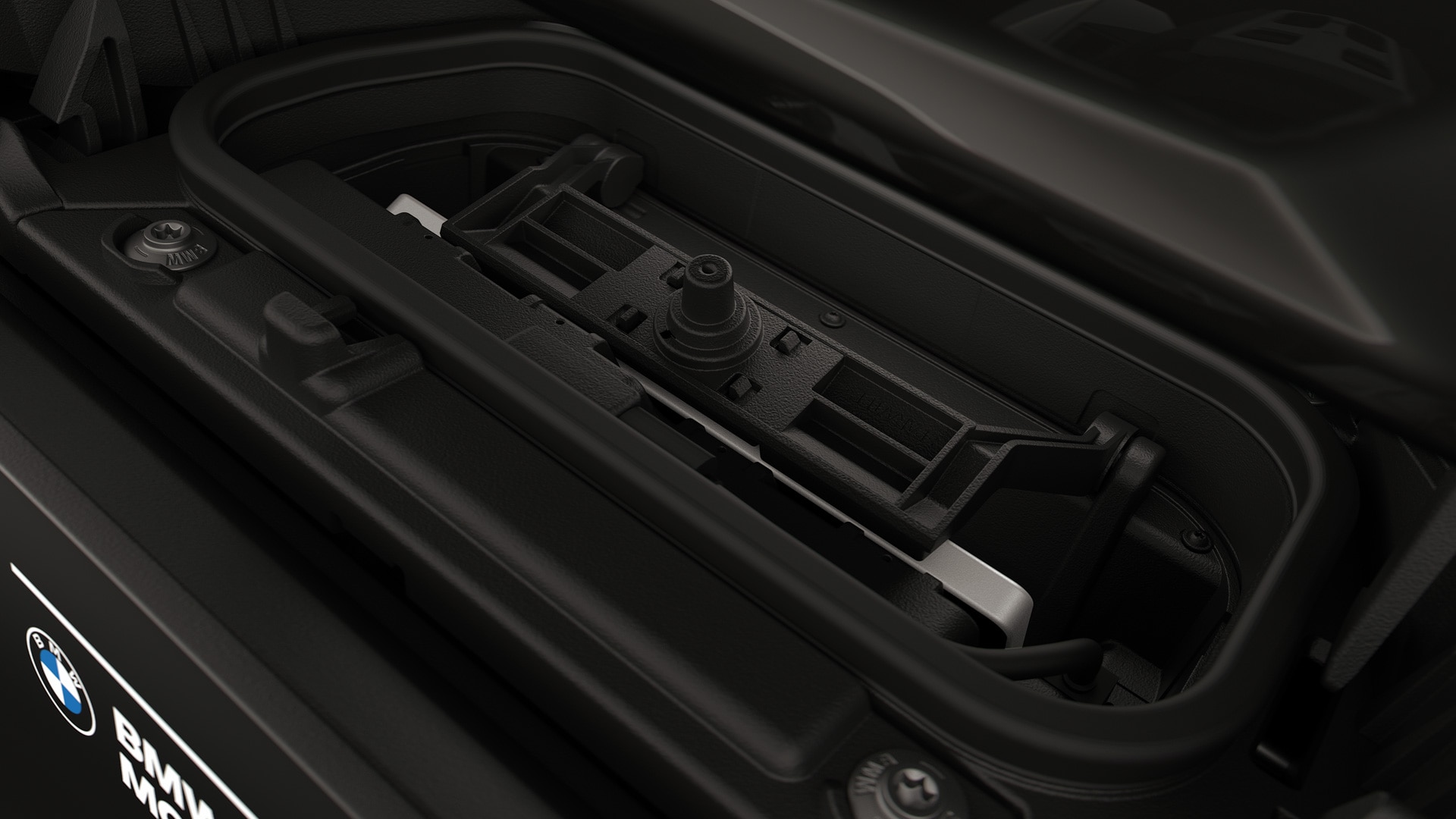 Integrated charging compartment with mobile phone.