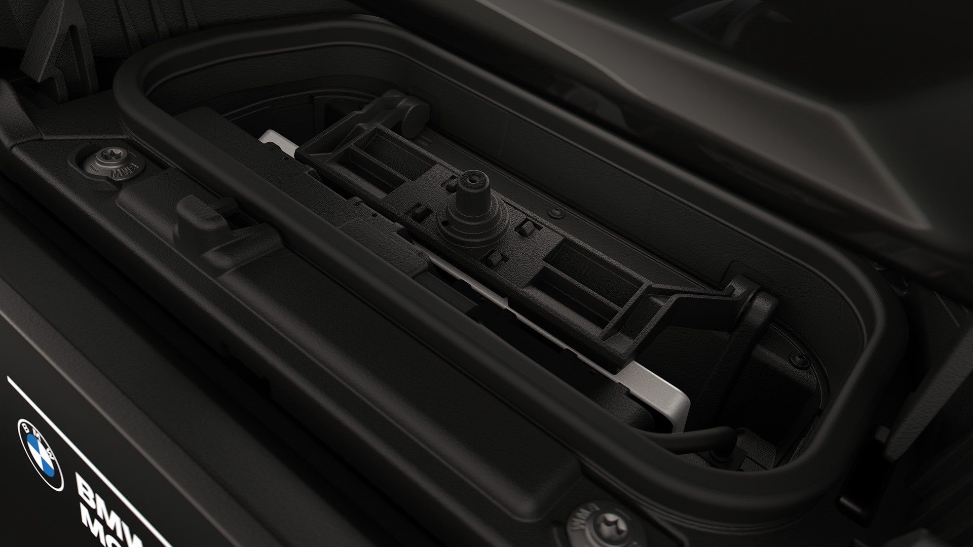 Integrated charging compartment with mobile phone.