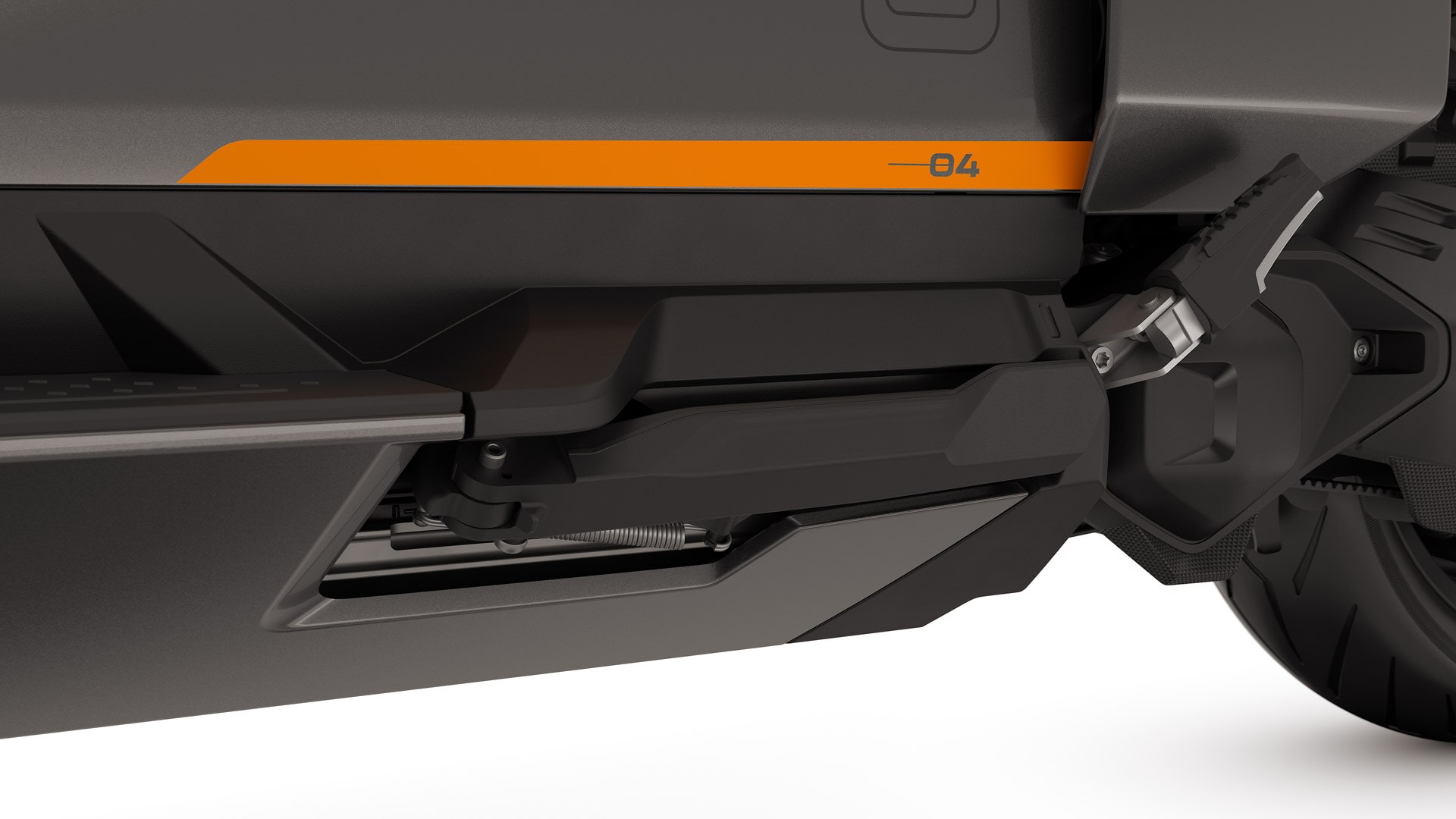 Integrated side stand of the BMW CE 04.